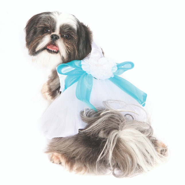 The Madeleine Dog Harness Dress with Aqua Sash