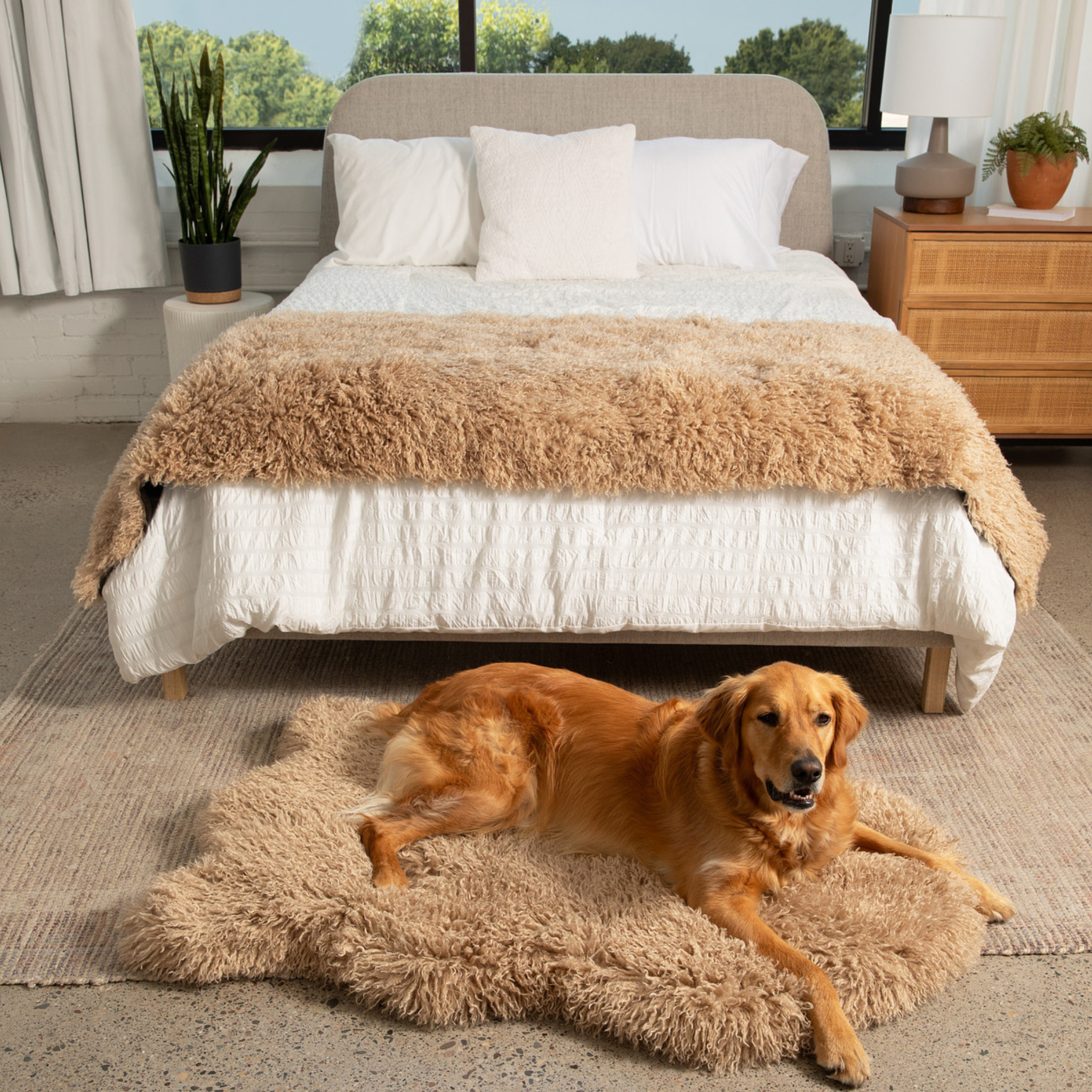 PupRugLuxe Faux Fur Orthopedic Dog Bed - Plush Sheep Tan