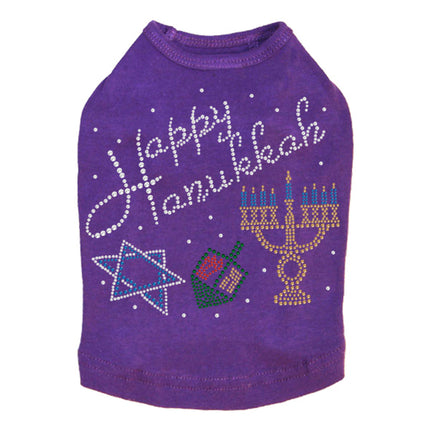 Happy Hanukkah - Dreidel, Menorah and Star of David - Dog Tank