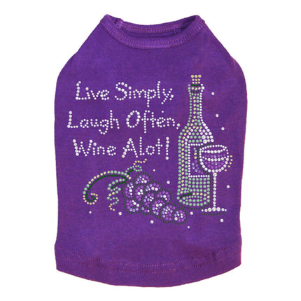 Wine Bottle, Glass & Grapes - Live Simply... - Dog Tank