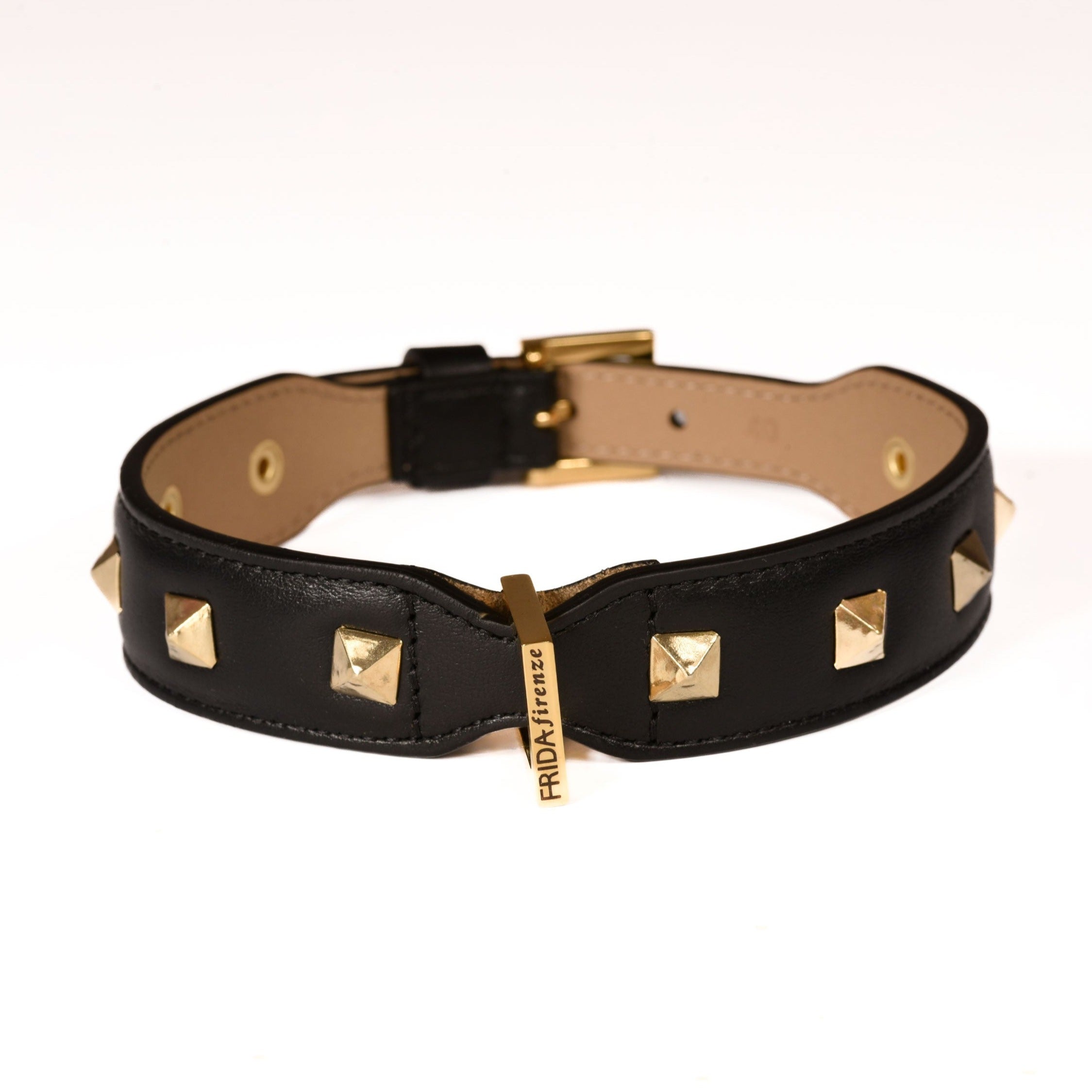 Pyramid Black Leather Collar 50cm (19.68