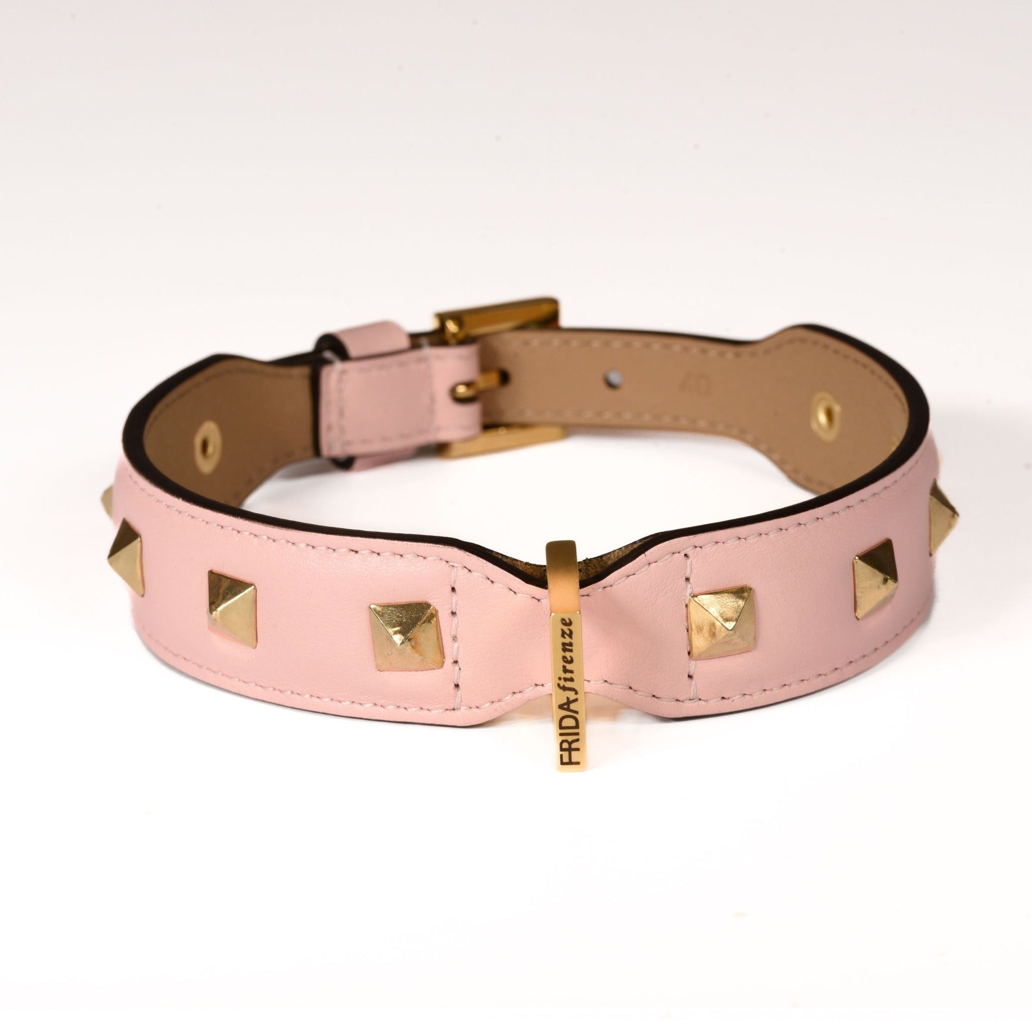 Pyramid Pink Leather Collar 50cm