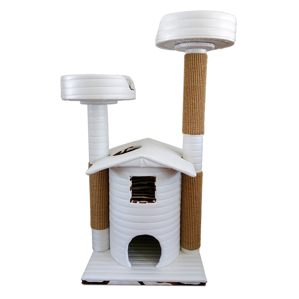 Queen's Kastle Deluxe Luxury Cat Tower with 2 Cat Beds Ivory Sahara