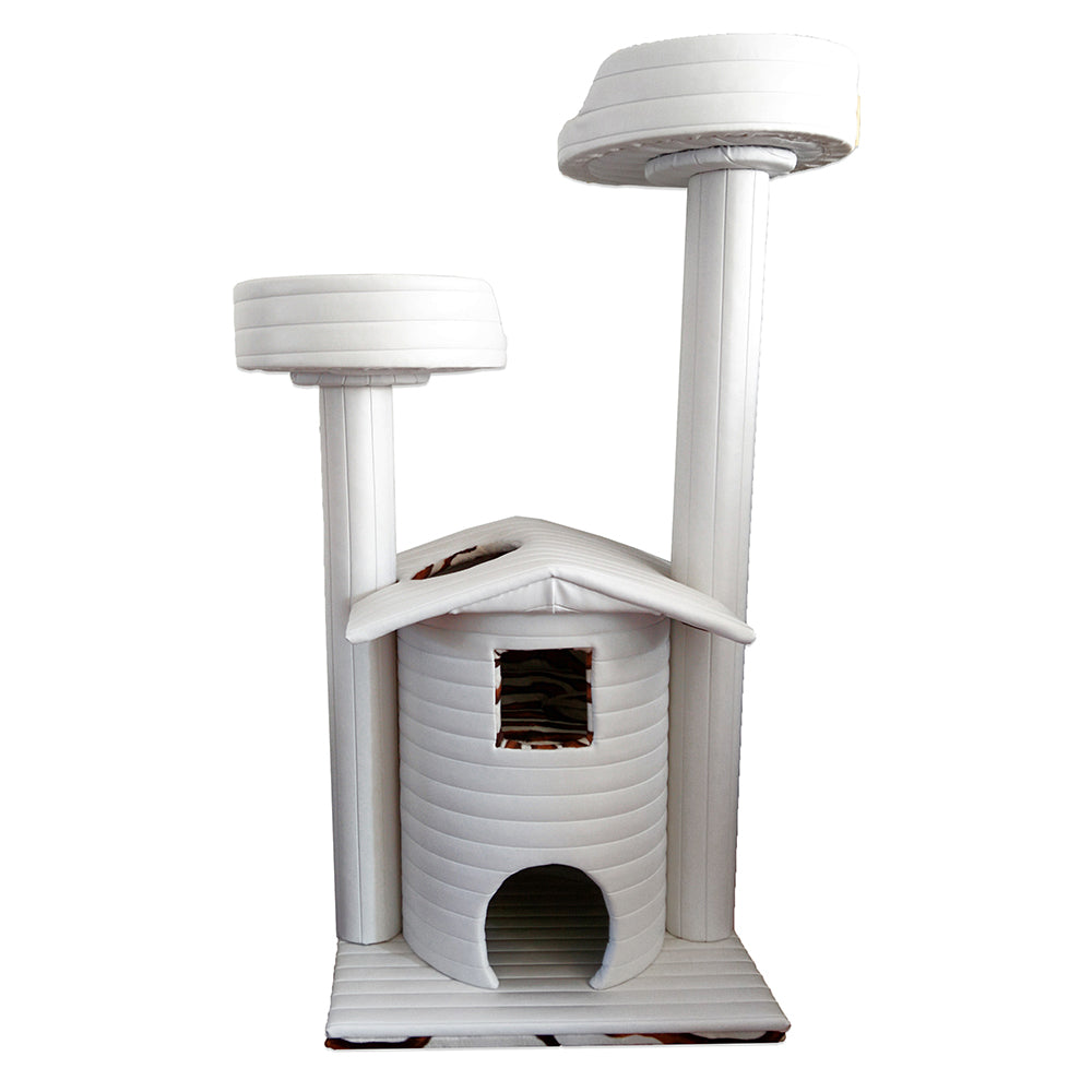 Queen's Kastle Deluxe Luxury Cat Tower with 2 Cat Beds Ivory Sahara (No Sisal)