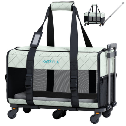 Quilted Chariot Pet Carrier With Removable Wheels and Telescopic Handle