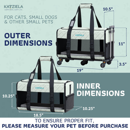 Quilted Chariot Pet Carrier With Removable Wheels and Telescopic Handle