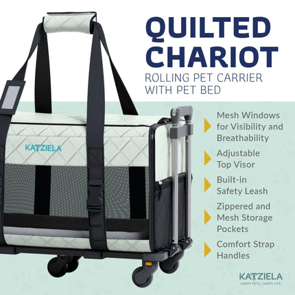 Quilted Chariot Pet Carrier With Removable Wheels and Telescopic Handle