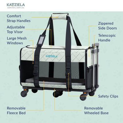 Quilted Chariot Pet Carrier With Removable Wheels and Telescopic Handle