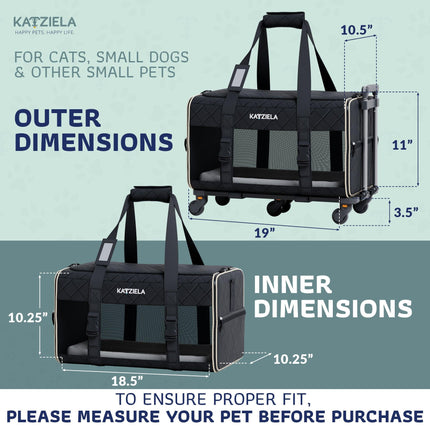 Quilted Chariot Pet Carrier With Removable Wheels and Telescopic Handle