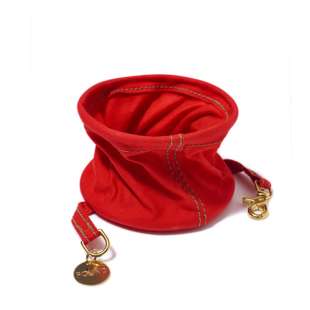 Red Cotton Canvas Collapsible Cat & Dog Water Bowl