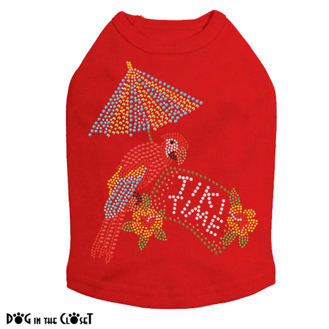 Tiki Time Parrot - Sleeveless Dog Tank Red