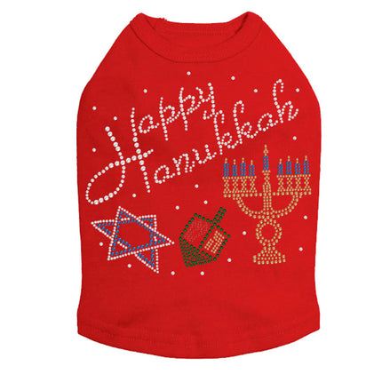 Happy Hanukkah - Dreidel, Menorah and Star of David - Dog Tank