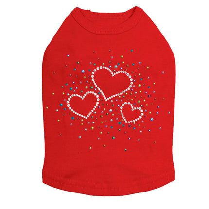 Three Hearts with Multicolored Studs - Dog Tank