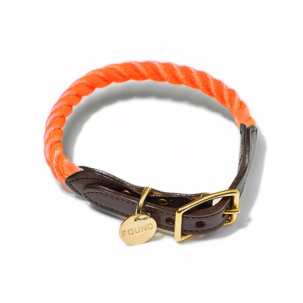 Rescue Orange Rope & Leather Cat & Dog Collar