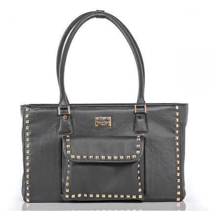 Designer Dog Travel Tote - Black with Gold Studs