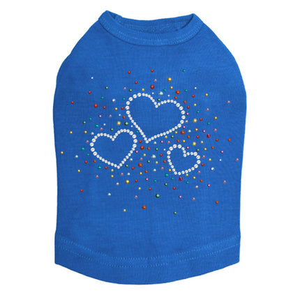 Three Hearts with Multicolored Studs - Dog Tank