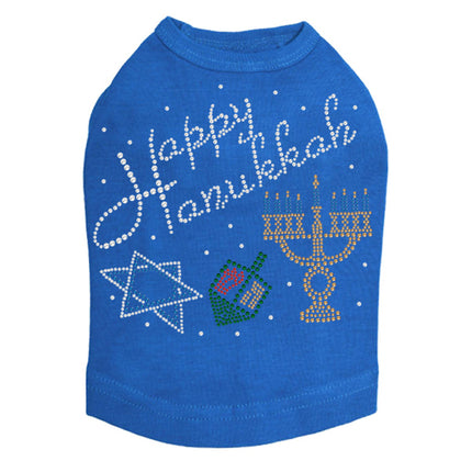 Happy Hanukkah - Dreidel, Menorah and Star of David - Dog Tank