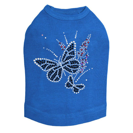 Black Butterfly with Flowers - Dog Tank