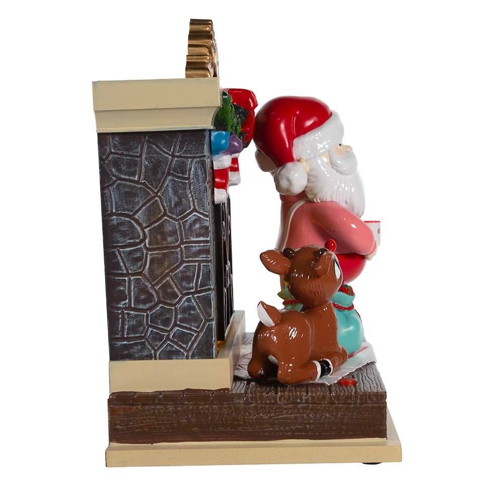 Kurt Adler 7-Inch Battery-Operated Rudolph and Santa Fireplace Table Piece