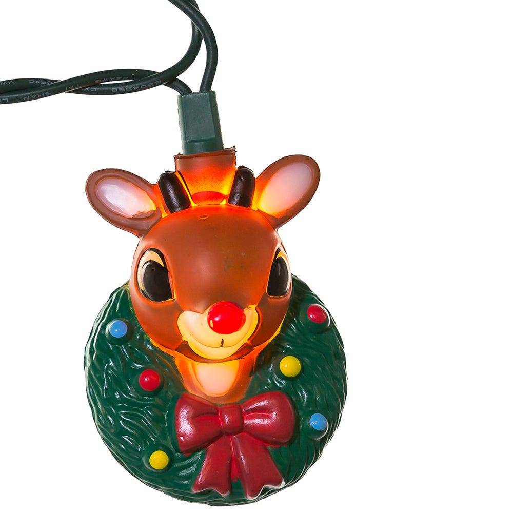 Kurt Adler 10-Light Rudolph Head with Wreath Light Set