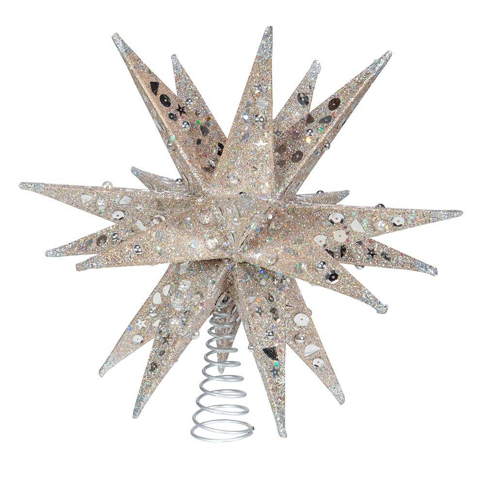 Kurt Adler 12-Inch Champagne and Silver Glitter Moravian Star Treetop