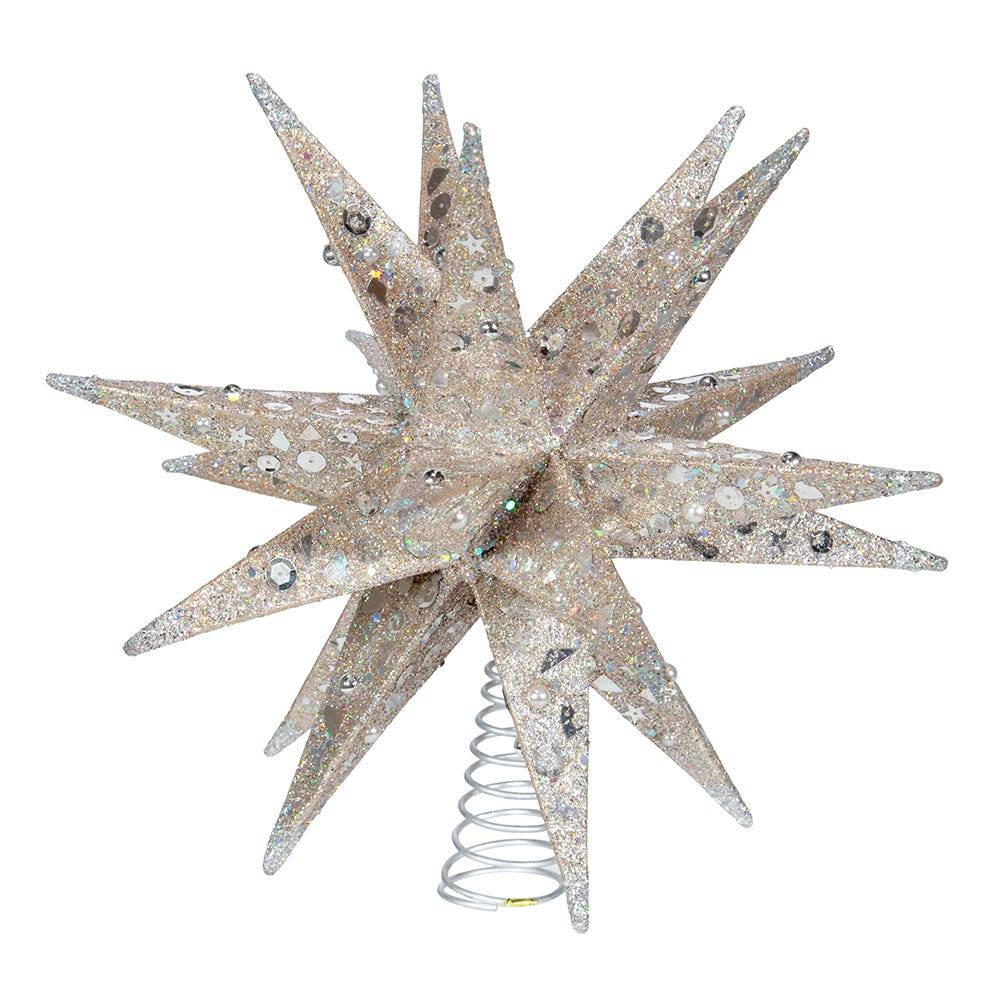 Kurt Adler 12-Inch Champagne and Silver Glitter Moravian Star Treetop