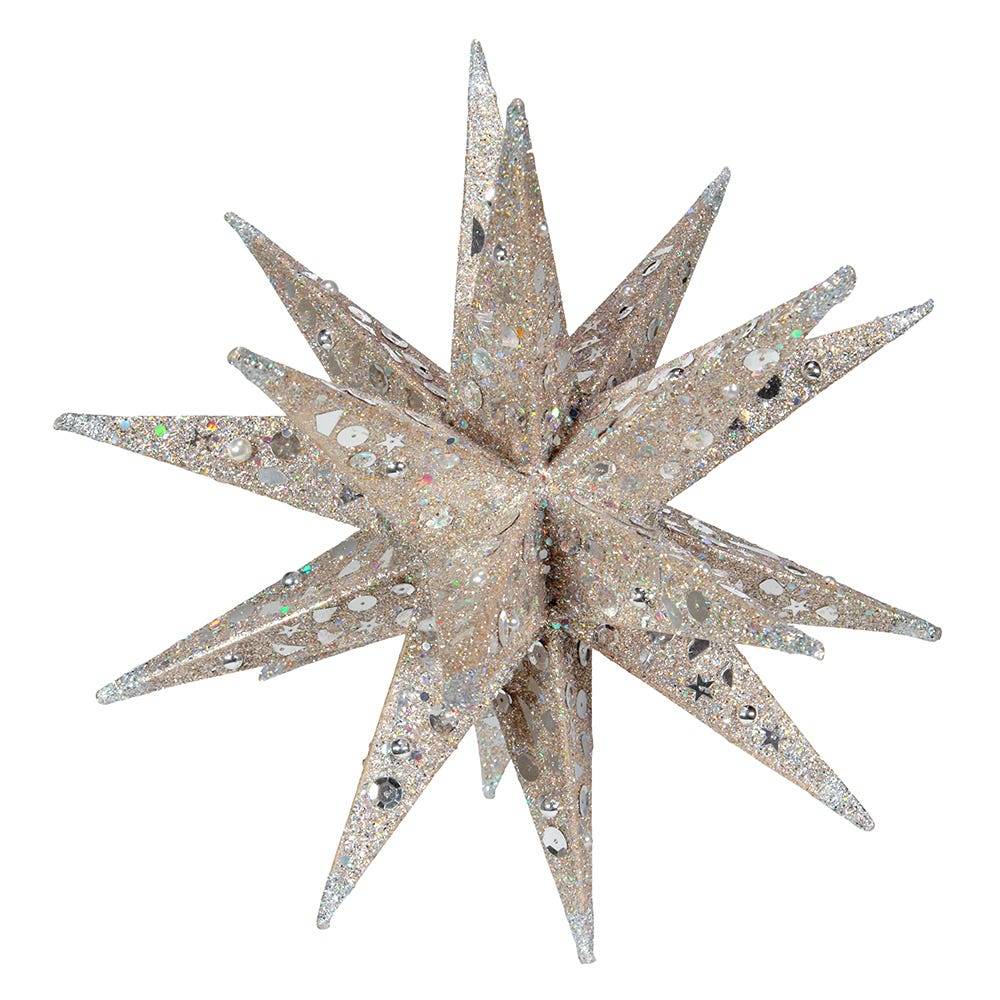 Kurt Adler 12-Inch Champagne and Silver Glitter Moravian Star Treetop