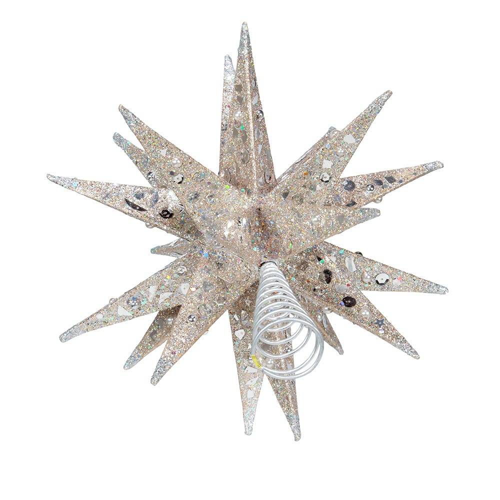 Kurt Adler 12-Inch Champagne and Silver Glitter Moravian Star Treetop