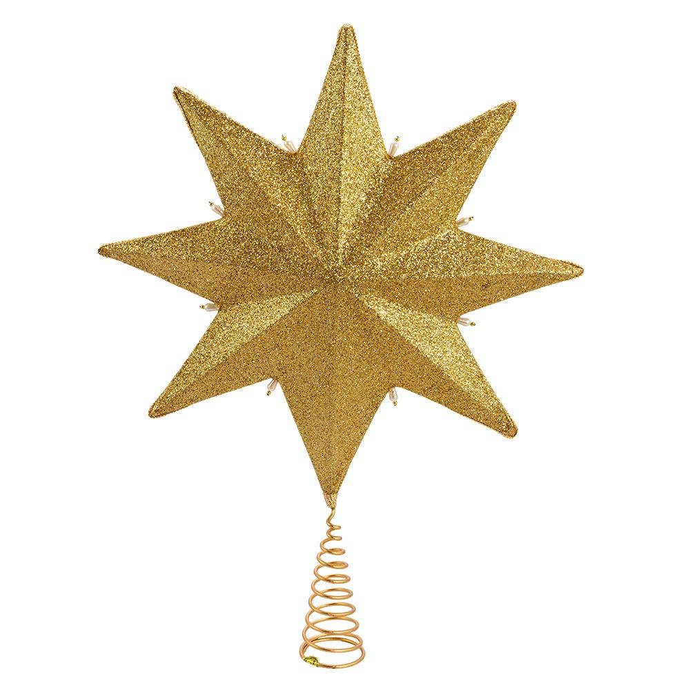 Kurt Adler 16-Inch Pearl and Gold Shimmer 8-Point Star Tree Topper