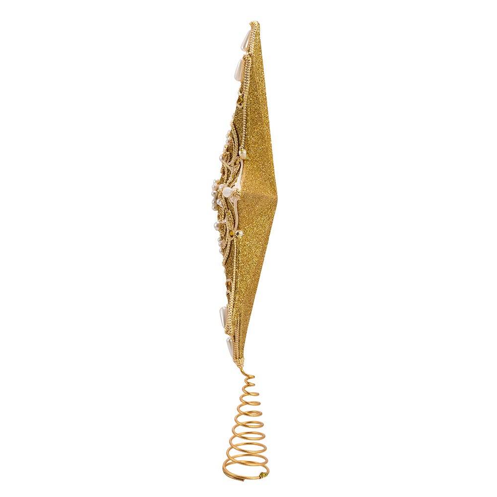 Kurt Adler 16-Inch Pearl and Gold Shimmer 8-Point Star Tree Topper