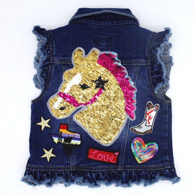 Sequin Horse Kids Denim Vest