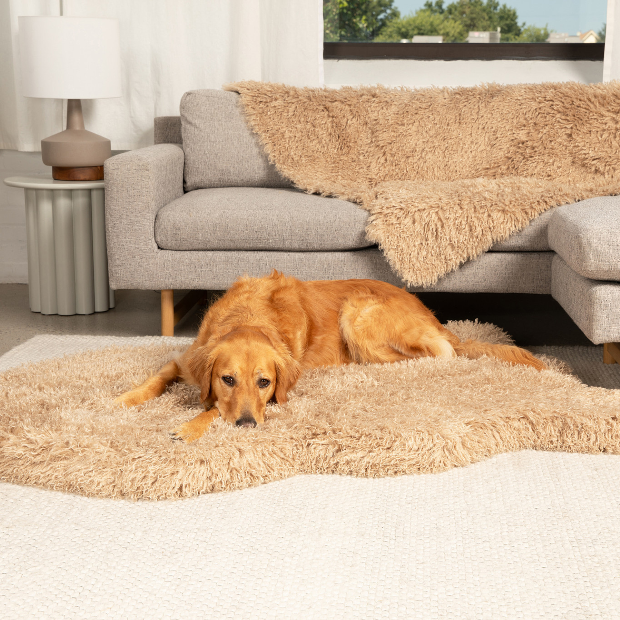 PupRugLuxe Faux Fur Orthopedic Dog Bed - Plush Sheep Tan Giant (60