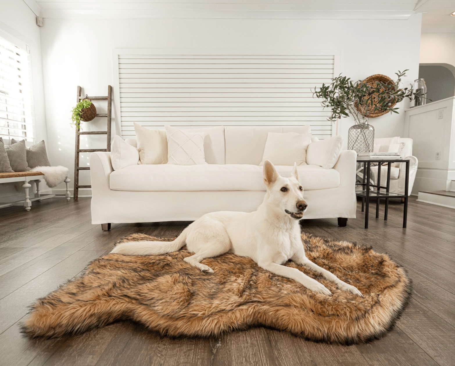 PupRug Faux Fur Orthopedic Dog Bed - Curve Sable Tan Giant (60