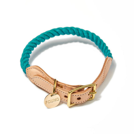 Teal Up-Cycled Rope Cat & Dog Collar