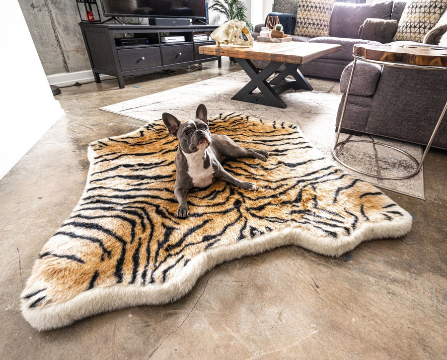 PupRug™ Animal Print Memory Foam Dog Bed - Tiger Faux Print 