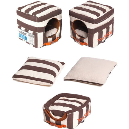 Polo-Striped 2-in-1 Convertible and Collapsible Dog and Cat Bed