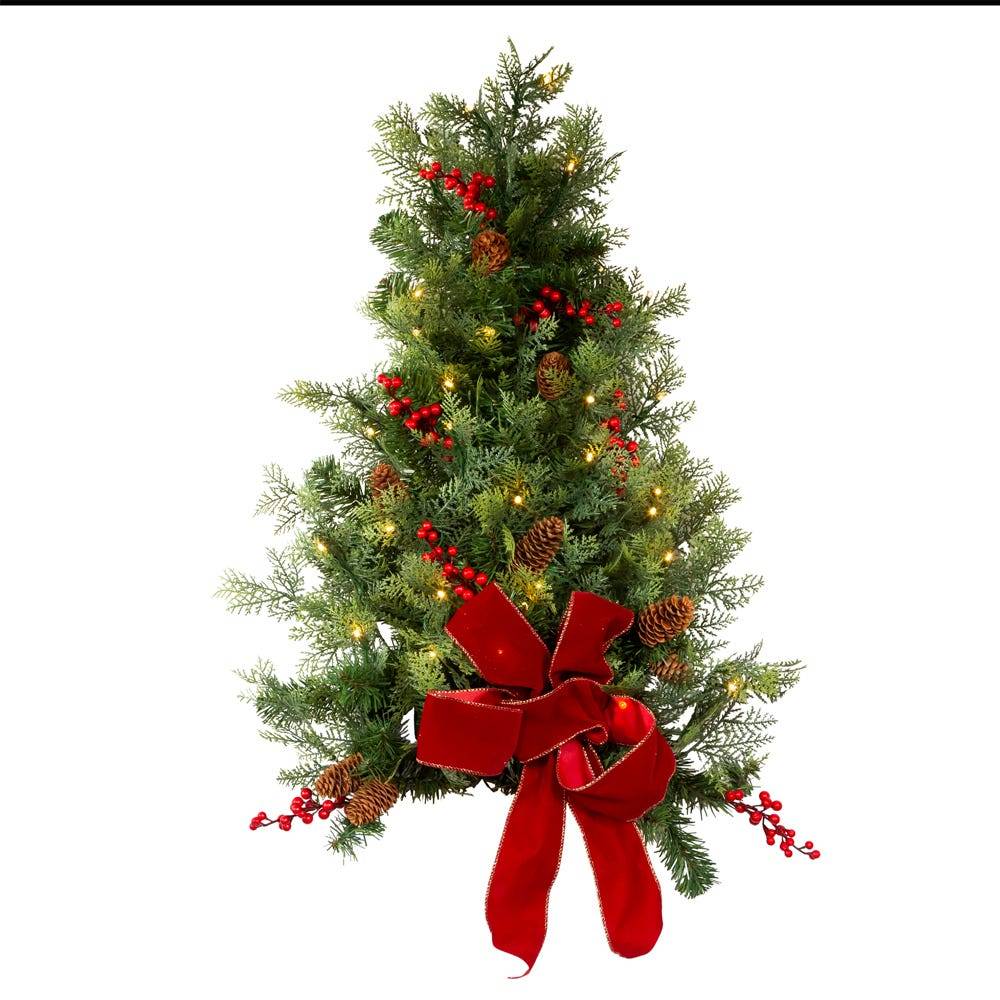 Kurt Adler 26-Inch Battery-Operated Pre-Lit Wall Tree With Red Bow