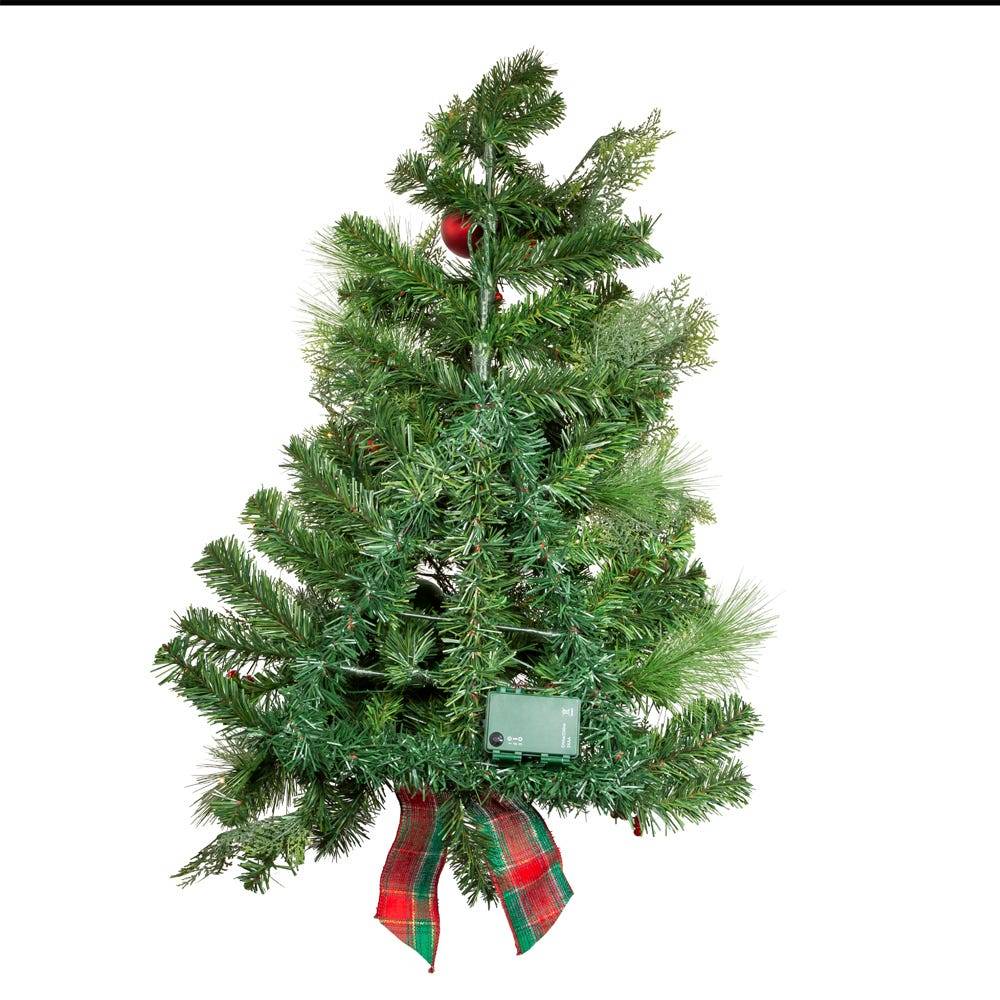 Kurt Adler 26-Inch Battery-Operated Pre-Lit Red And Green Wall Tree With Bow