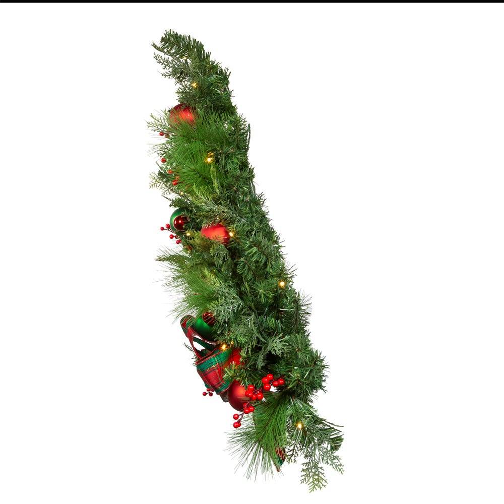 Kurt Adler 26-Inch Battery-Operated Pre-Lit Red And Green Wall Tree With Bow