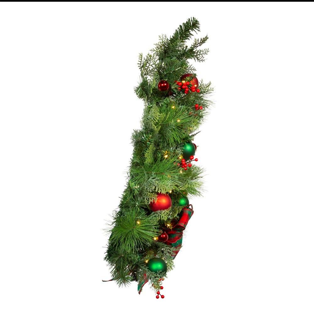 Kurt Adler 26-Inch Battery-Operated Pre-Lit Red And Green Wall Tree With Bow