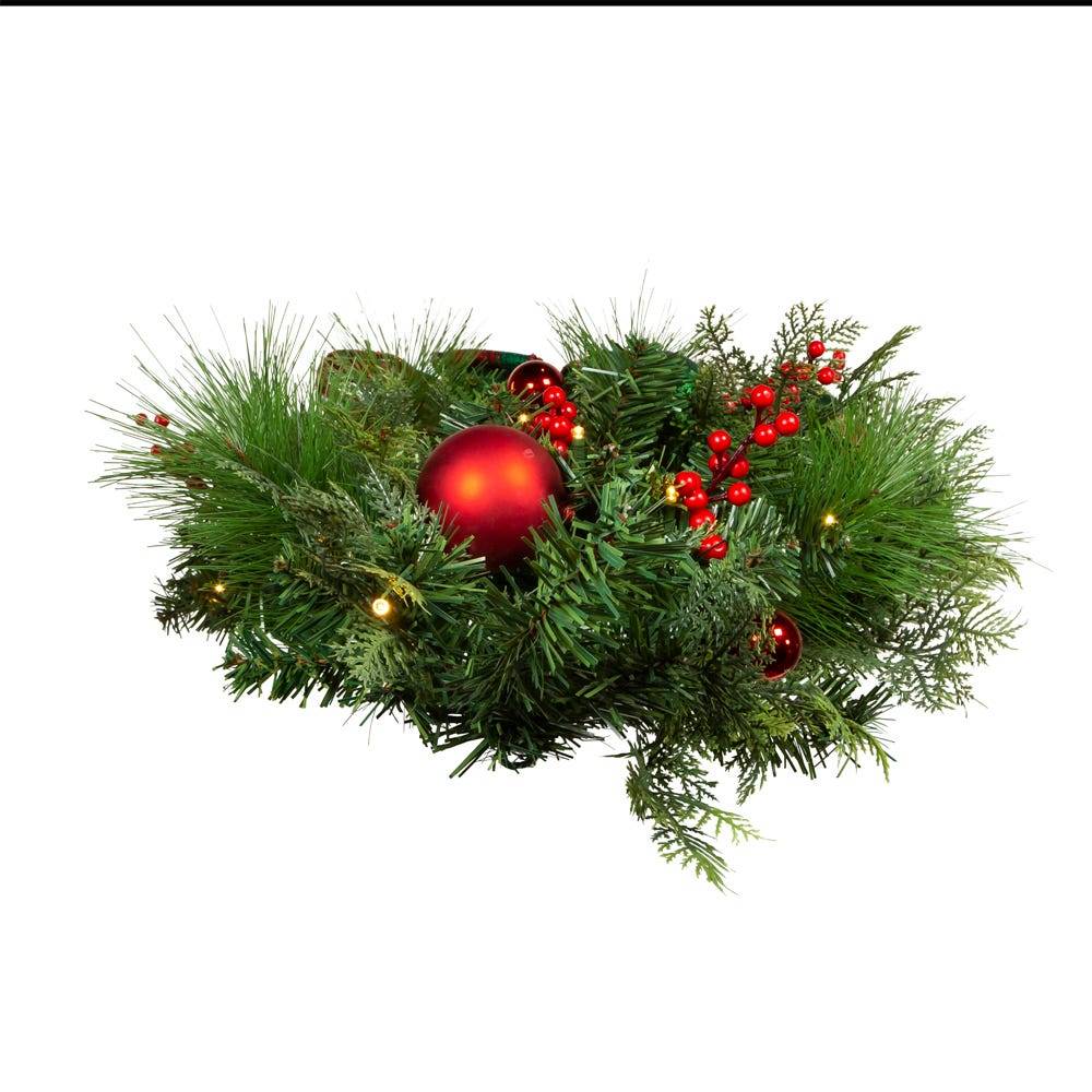 Kurt Adler 26-Inch Battery-Operated Pre-Lit Red And Green Wall Tree With Bow