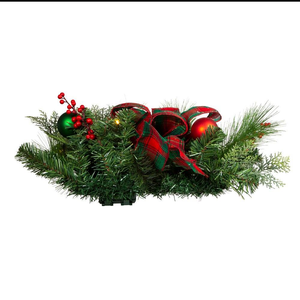 Kurt Adler 26-Inch Battery-Operated Pre-Lit Red And Green Wall Tree With Bow