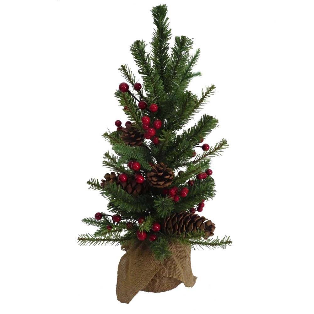 Kurt Adler 18-Inch PVC Tree With Red Berry, Pinecone and Burlap