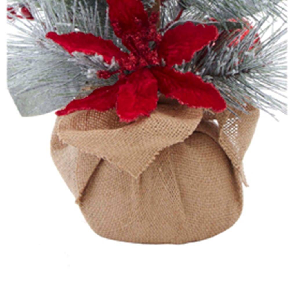 Kurt Adler 18-Inch Flocked Tree with Berries and Poinsettia in Burlap Base