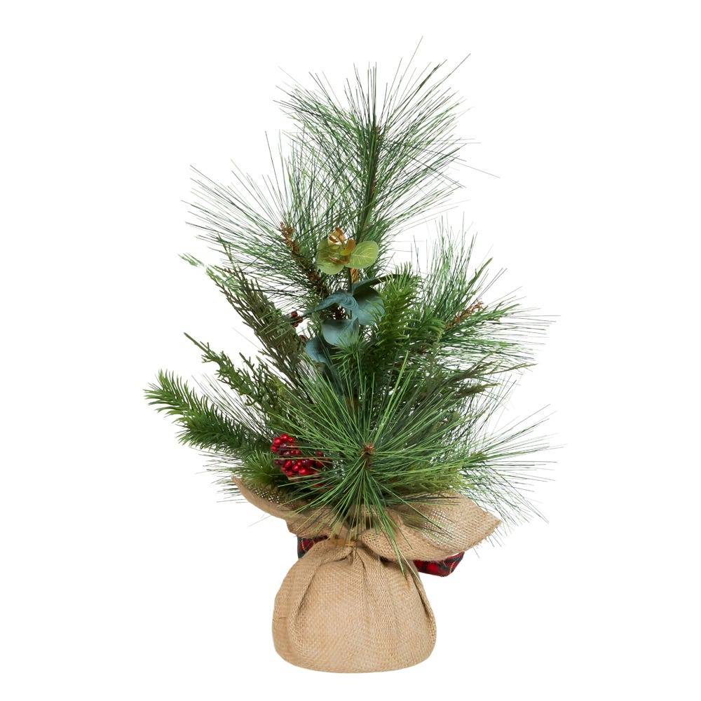 Kurt Adler 18-Inch Berries and Plaid Ribbon Green Tree