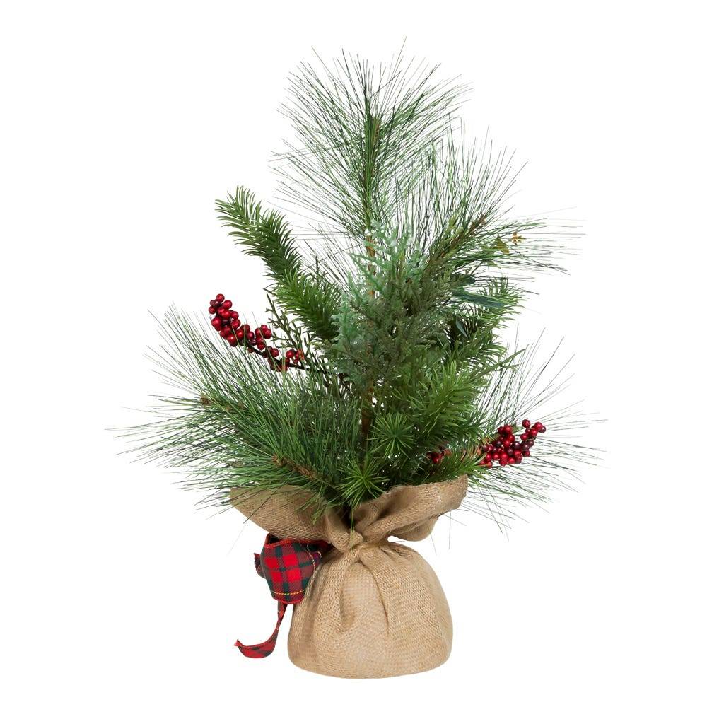 Kurt Adler 18-Inch Berries and Plaid Ribbon Green Tree