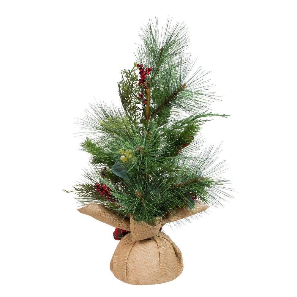 Kurt Adler 24-Inch Berries and Plaid Ribbon Green Tree