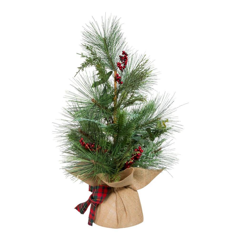 Kurt Adler 24-Inch Berries and Plaid Ribbon Green Tree