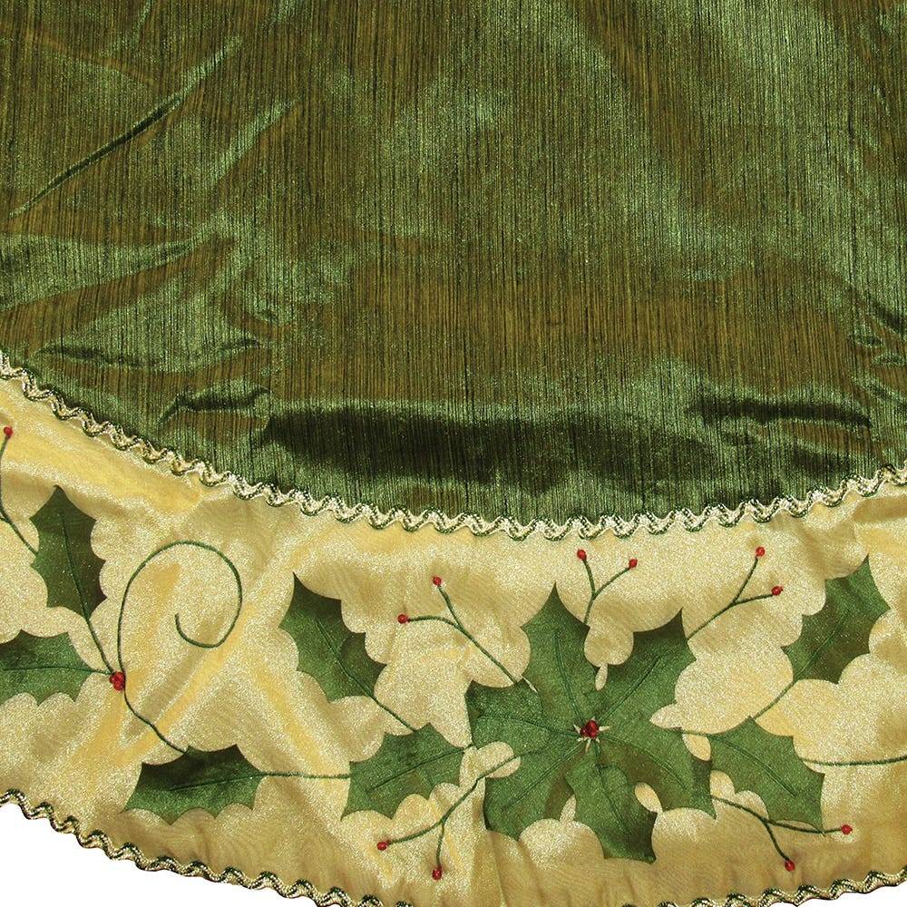 Kurt Adler 54-Inch Green and Gold Holly Leaves Embroidered Treeskirt