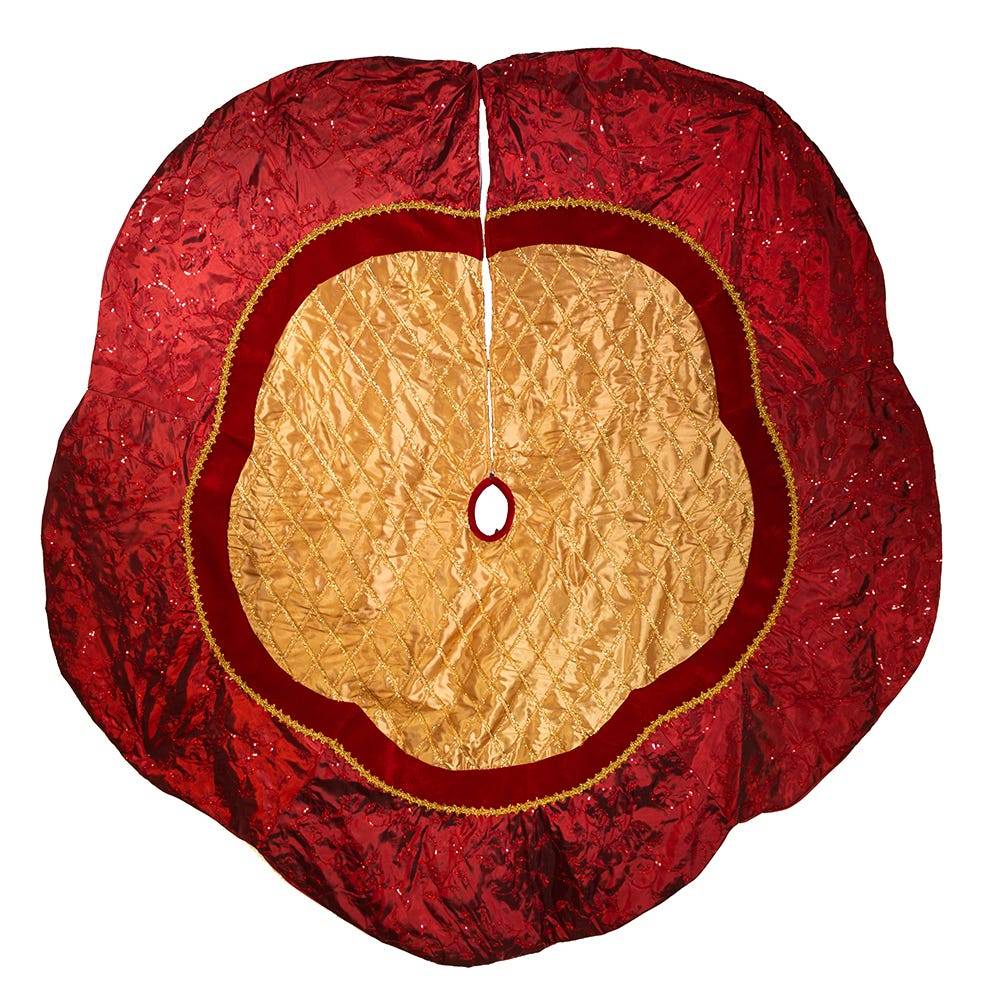 Kurt Adler 72-Inch Red and Gold Criss-Cross Scallop Treeskirt